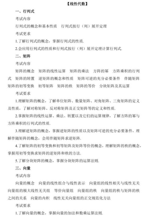 2021年考研数学三大纲