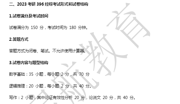 2023管综新大纲原文：考试形式和试卷结构